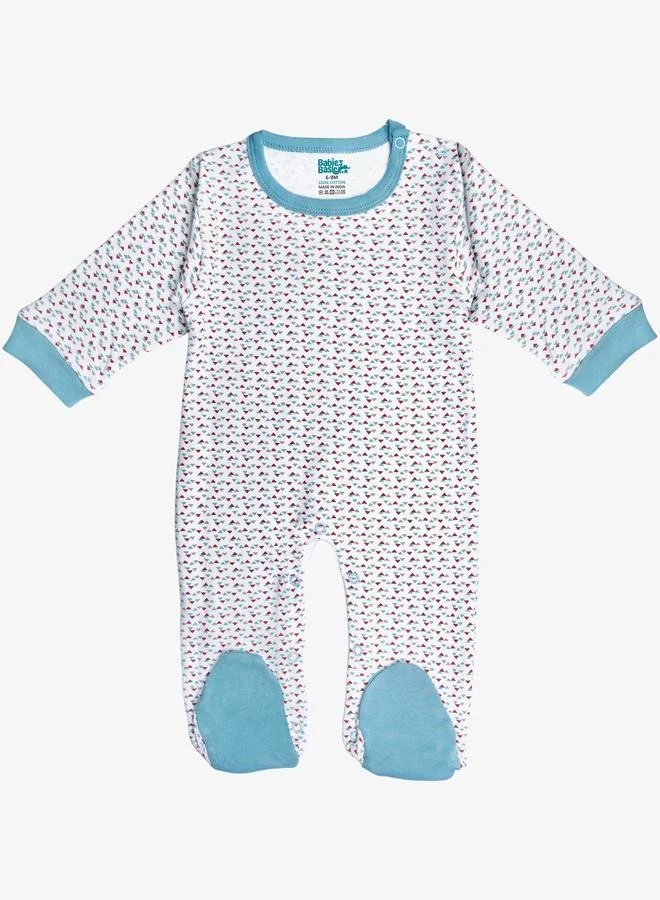 Babies Basic 5-Piece 100% Cotton Bib, Romper, Mittens, Cap and Sleepsuit Set